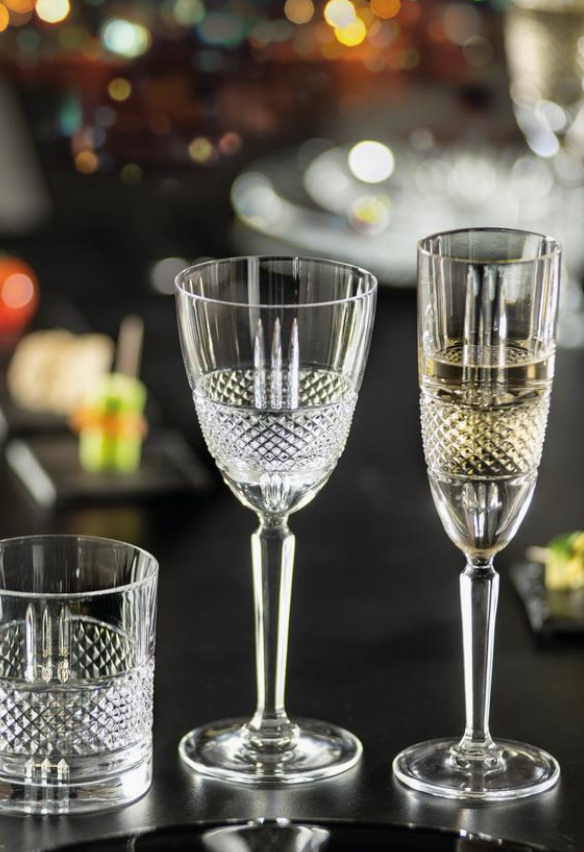 Kristallen champagneglazen Brillante met reliëf, 6 stuks