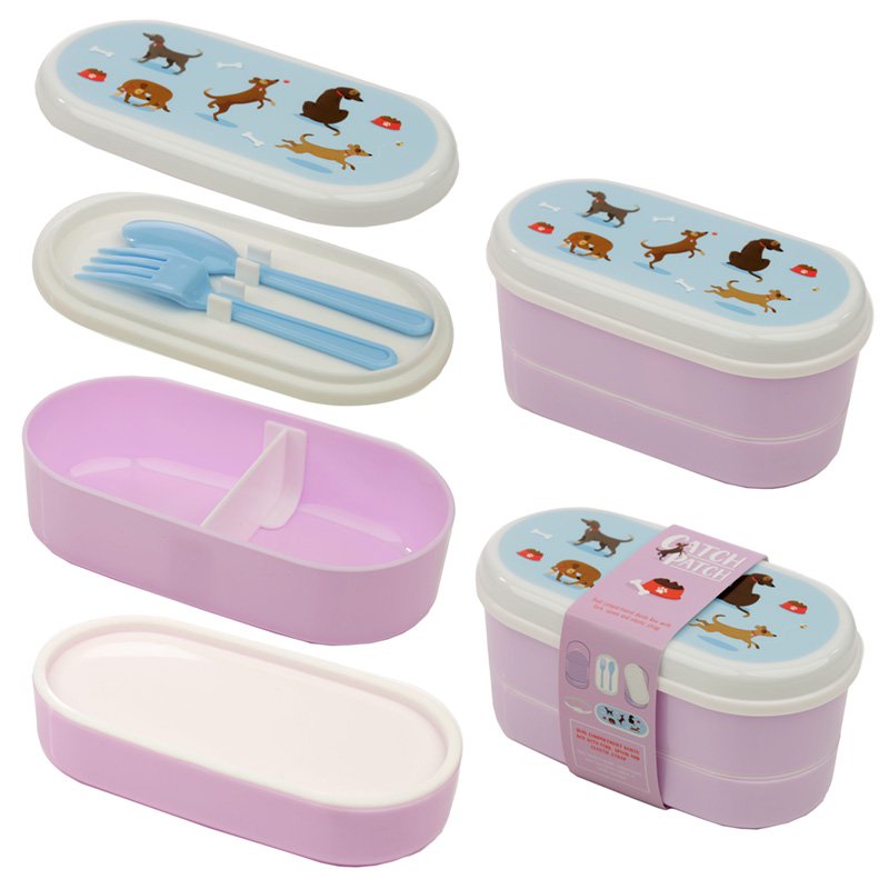 Catch Patch Dog Stacked Bento Box Lunch Box with Fork & Spoon