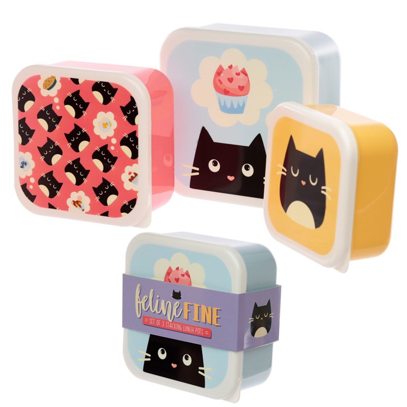 Set of 3 Lunch Box Snack Pots M/L/XL - Feline Fine Cat